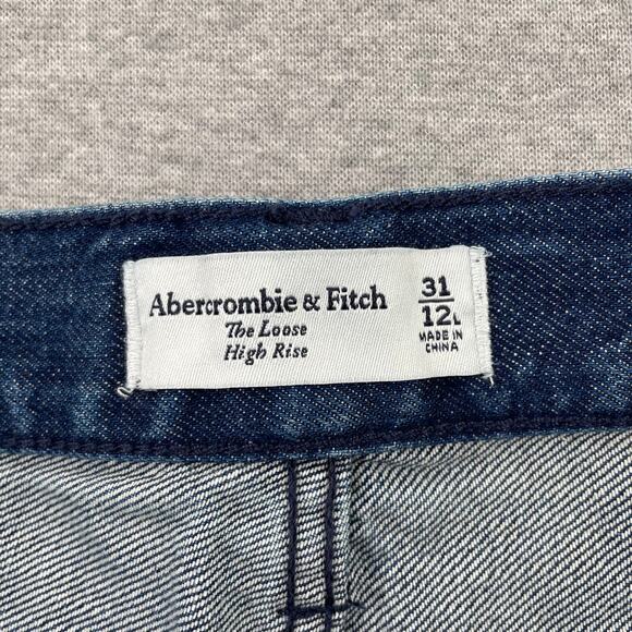 Abercrombie & Fitch High Rise Loose Jeans Womens 31 / 12 Long Blue Dark Wash NWT - Picture 5 of 16